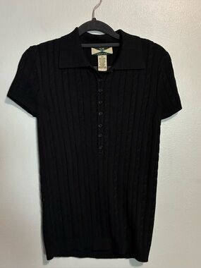525 America Black Cable Knit Polo Sweater Top Size M